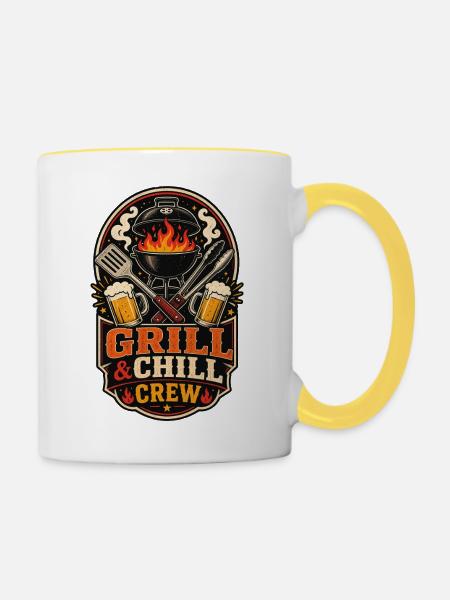 Grill & Chill Crew Shirt - Tasse zweifarbig - Weiß/Gelb