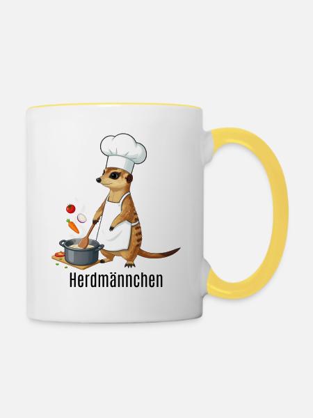 Herdmännchen Koch Gastronomie Beikoch Lustig - Tasse zweifarbig - Weiß/Gelb