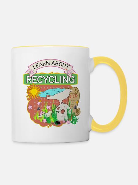 Erfahre über das Recycling - Tasse zweifarbig - Weiß/Gelb