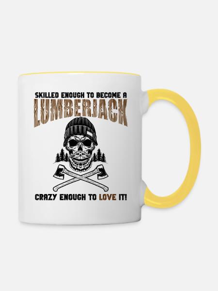Holzfäller-Schädelaxte - Tasse zweifarbig - Weiß/Gelb
