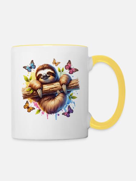 Faultier Sloth - Tasse zweifarbig - Weiß/Gelb