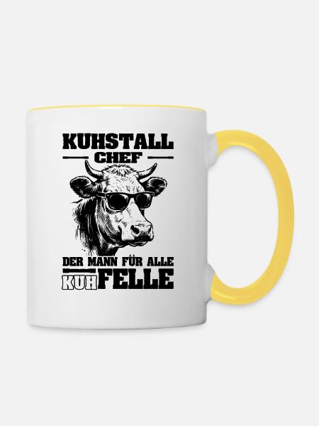 Kuhstall Chef | Führungskraft Landwirt | Bauer - Tasse zweifarbig - Weiß/Gelb