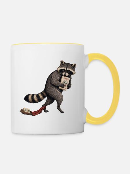 Mahjong Joker Heist Waschbär - Tasse zweifarbig - Weiß/Gelb