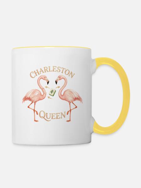 Mahjong Charleston Queen Flamingo - Tasse zweifarbig - Weiß/Gelb