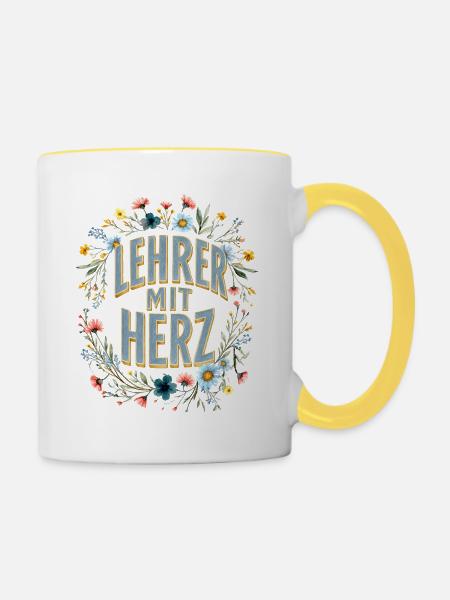 Lehrer mit Herz! - Tasse zweifarbig - Weiß/Gelb