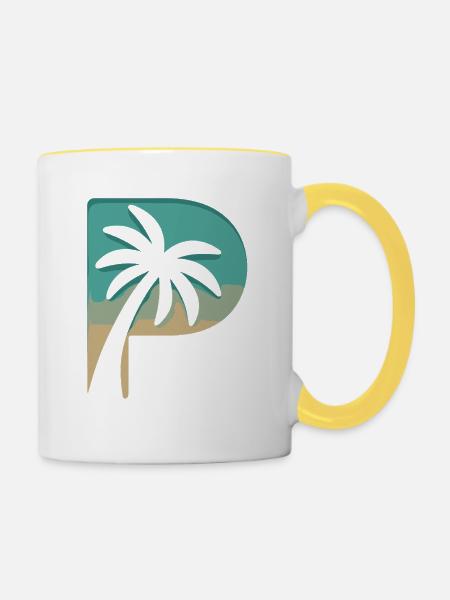 Sommerliches Palmenparadies Strandfeeling - Tasse zweifarbig - Weiß/Gelb