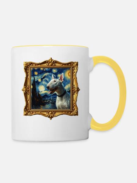 Bullterrier Starry Night - Tasse zweifarbig - Weiß/Gelb