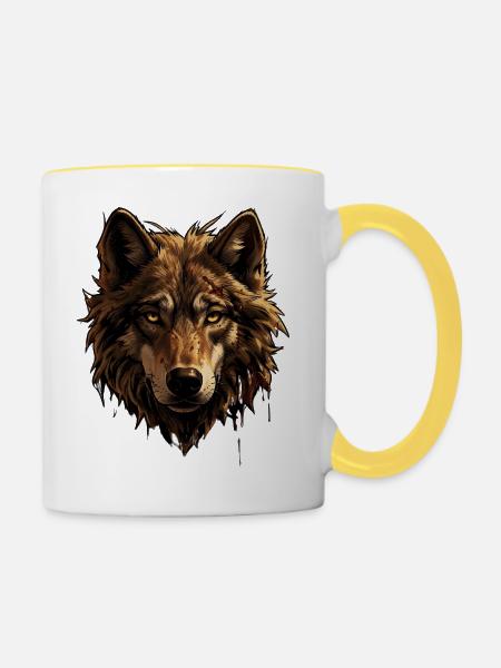 Wolf - Tasse zweifarbig - Weiß/Gelb