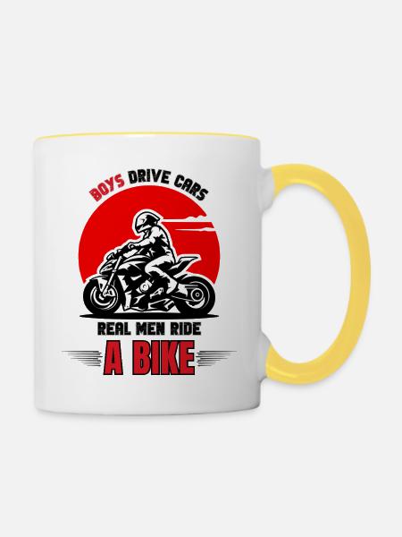 Real Men Biker - Tasse zweifarbig - Weiß/Gelb