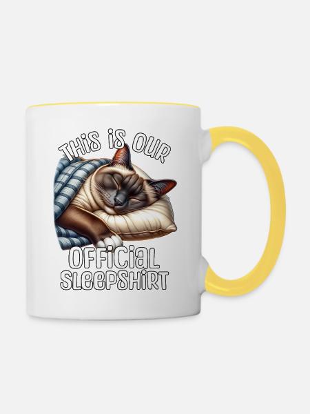 Siamkatze Schlafshirt - Tasse zweifarbig - Weiß/Gelb