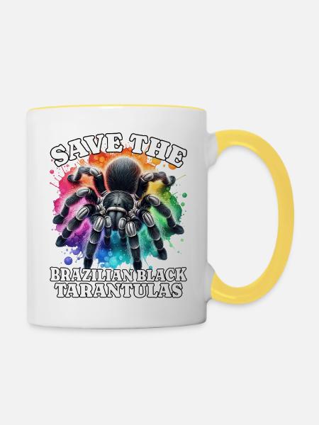 Save Schwarze Vogelspinne - Tasse zweifarbig - Weiß/Gelb