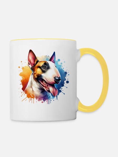Bullterrier Motiv - Tasse zweifarbig - Weiß/Gelb