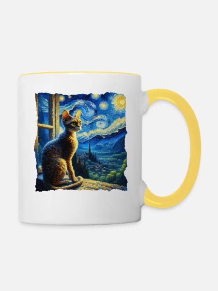 Devon Rex Starry Night - Tasse zweifarbig - Weiß/Gelb