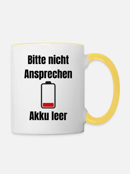 Niedrige Batterie Silhouette - Tasse zweifarbig - Weiß/Gelb