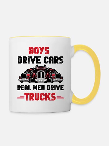 Real Men Trucks - Tasse zweifarbig - Weiß/Gelb