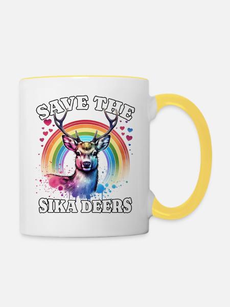 Sikahirsch Save Sika Deer - Tasse zweifarbig - Weiß/Gelb