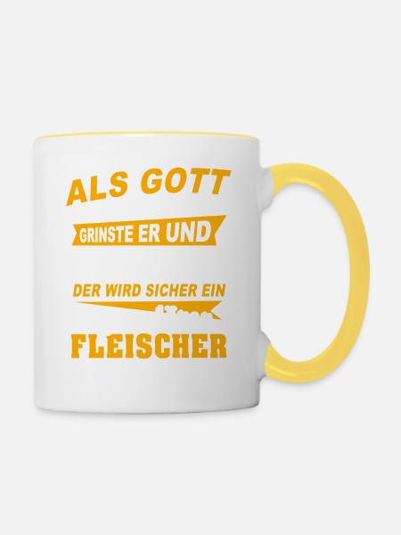 Fleischer Sprüche - Tasse zweifarbig - Weiß/Gelb