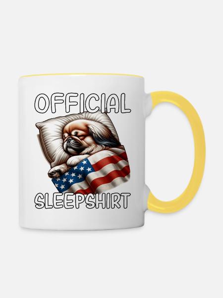 Pekinese US Schlafshirt - Tasse zweifarbig - Weiß/Gelb