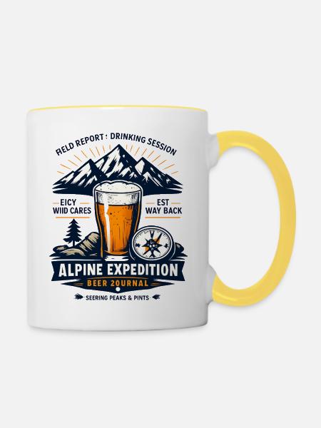 Alpine Expedition Bier Journal - Tasse zweifarbig - Weiß/Gelb