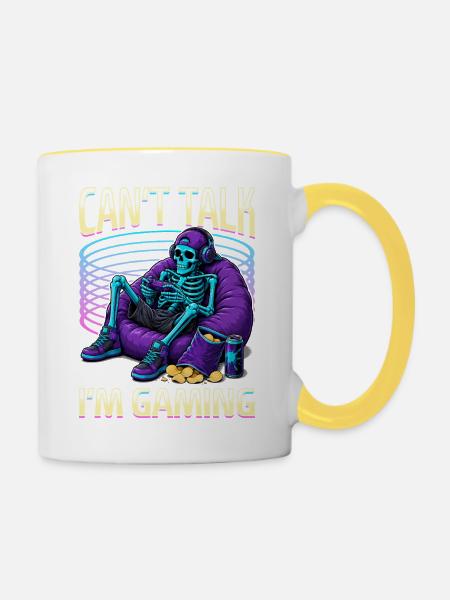 Skeleton Gamer Gaming Halloween - Tasse zweifarbig - Weiß/Gelb