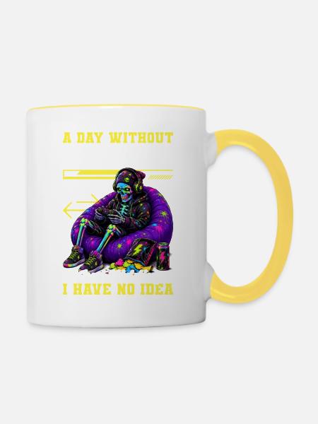 Skeleton Gamer Gaming Halloween - Tasse zweifarbig - Weiß/Gelb