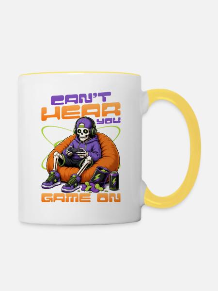 Skeleton Gamer Gaming Halloween - Tasse zweifarbig - Weiß/Gelb
