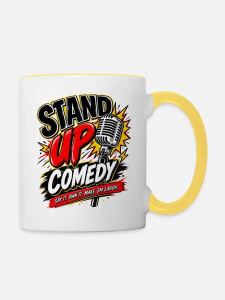 Stand-Up Comedy Mikrofon Logo - Tasse zweifarbig - Weiß/Gelb
