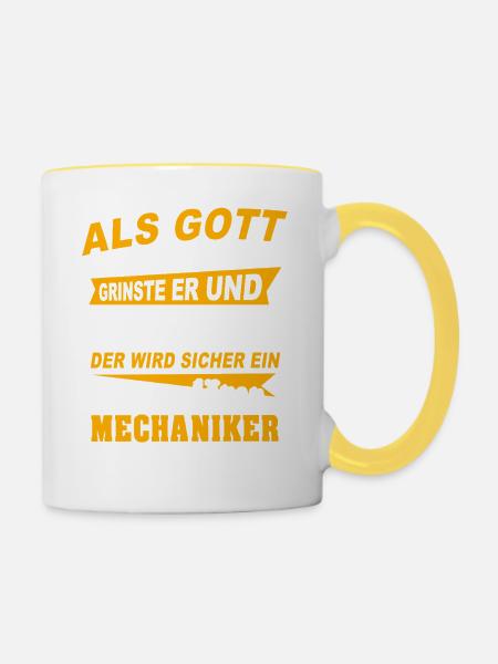 Mechaniker Sprüche - Tasse zweifarbig - Weiß/Gelb