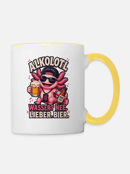  Backprint Bier Festival-Axolotl Bierliebhaber - Tasse zweifarbig - Weiß/Gelb