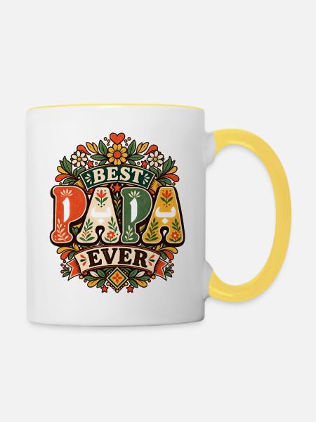 Beste klassische arabische Kalligraphie, Baba - Tasse zweifarbig - Weiß/Gelb
