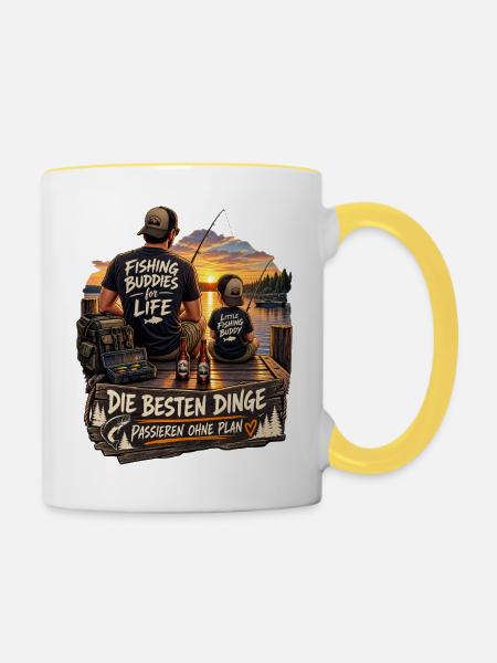 Fischen Buddies fürs Leben - Tasse zweifarbig - Weiß/Gelb