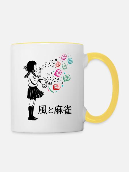 Mahjong Mädchen Japanisches Design - Tasse zweifarbig - Weiß/Gelb
