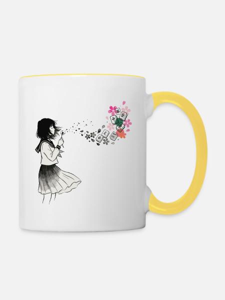 Mahjong Mädchen Japanisches Design - Tasse zweifarbig - Weiß/Gelb