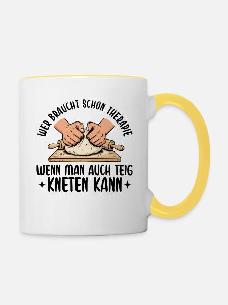Backen Teig kneten Therapie Pizzabäcker - Tasse zweifarbig - Weiß/Gelb