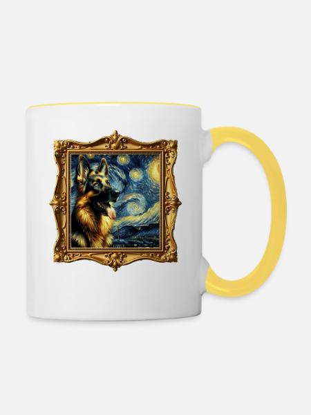 Deutscher Schäferhund Starry Night - Tasse zweifarbig - Weiß/Gelb
