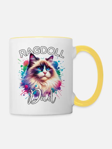Ragdoll Katze Papa - Tasse zweifarbig - Weiß/Gelb