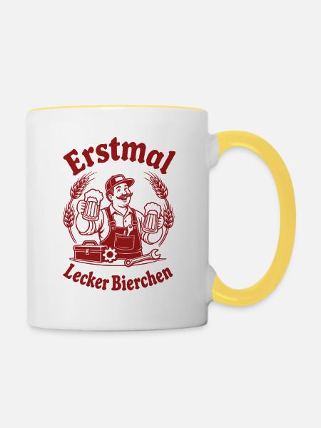 Handwerker Bier Spruch - Tasse zweifarbig - Weiß/Gelb