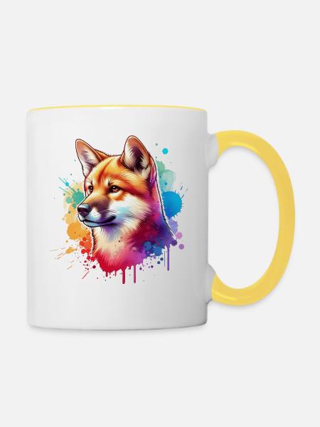 Australischer Wildhund Motiv - Tasse zweifarbig - Weiß/Gelb