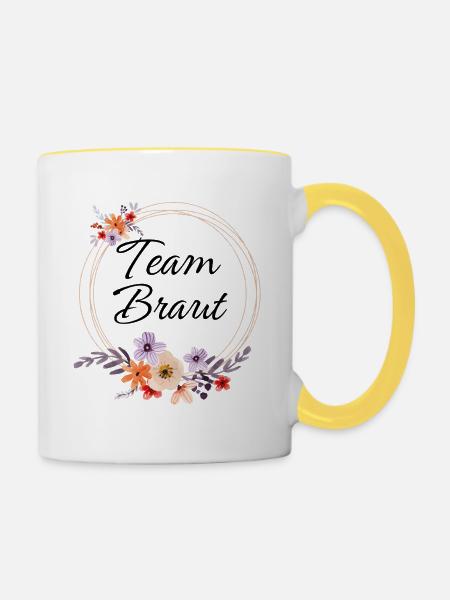 Team Braut Blumenkranz - Tasse zweifarbig - Weiß/Gelb