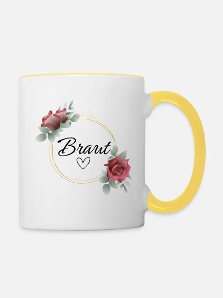 Braut Herz Rosenkranz - Tasse zweifarbig - Weiß/Gelb