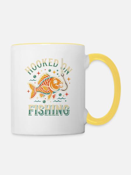 Gefangen beim Angeln - Tasse zweifarbig - Weiß/Gelb