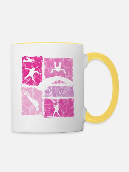 Fallschirmspringer Freifall Fallschirm Extremsport - Tasse zweifarbig - Weiß/Gelb