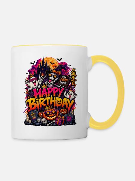Happy Birthday Halloween Bash - Tasse zweifarbig - Weiß/Gelb