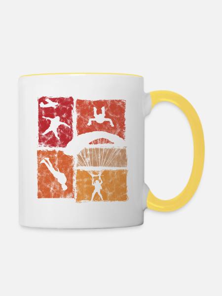 Fallschirmspringer Absprung Freifall Fallschirm - Tasse zweifarbig - Weiß/Gelb