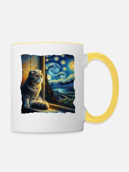 Faltohrkatze Starry Night - Tasse zweifarbig - Weiß/Gelb