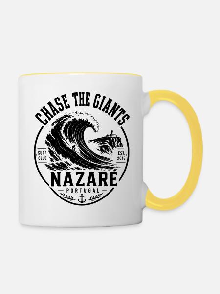 Nazaré Surfen - Tasse zweifarbig - Weiß/Gelb