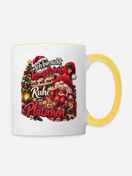 Lustiges Weihnachtsgeschenk Plätzchen Spruch - Tasse zweifarbig - Weiß/Gelb