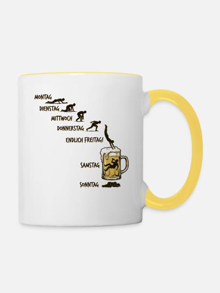 Bier Woche | Evolution | Bierglas | Saufen - Tasse zweifarbig - Weiß/Gelb