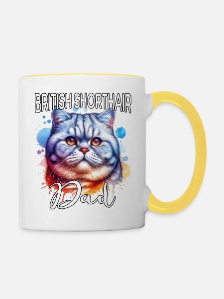Britisch Kurzhaar Katze Papa - Tasse zweifarbig - Weiß/Gelb