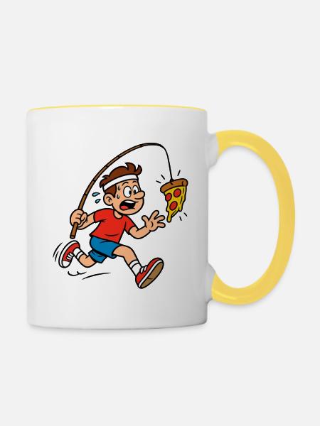 Pizza-Fischerjunge Cartoon - Tasse zweifarbig - Weiß/Gelb